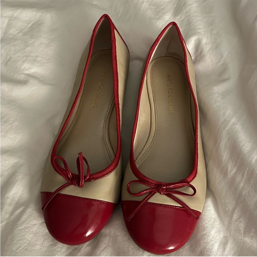NWOT- Arturo Chiang ballet flats. Tan and red.